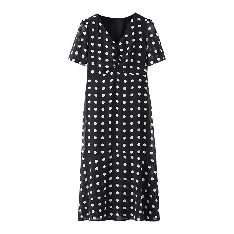 

Весеннее длинное шифоновое платье в горошек - Универсальный повседневный стиль 2XL (Recommended for 135-150 jin) чёрный