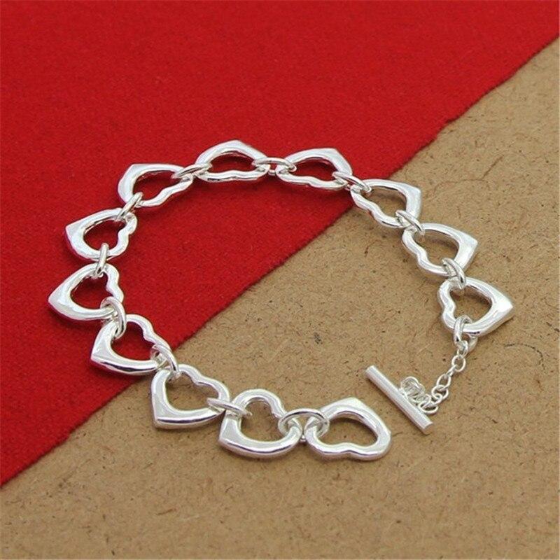 925 Sterling Silver Bracelet Cute Heart Chain Bracelet For Woman Party Charm Jewelry Gift