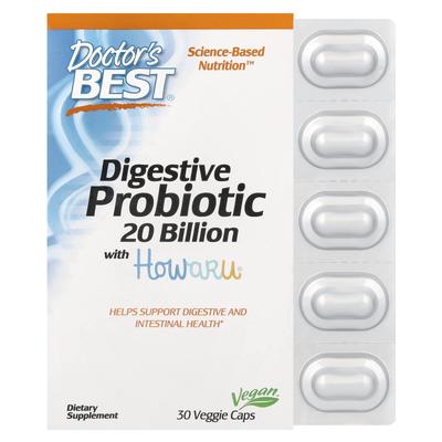 Doctor's Best, obsahuje 20 miliard trávicích probiotik, obsahuje Hawaru, 30 rostlinných kapslí