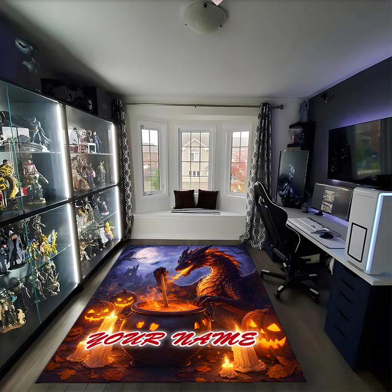 1PC Custom Name Dragon's Cauldron Magic Theme Floor Mat Ideal for Living Room, Game Rooms, Office, Bedroom,Floor Mat Playful Design