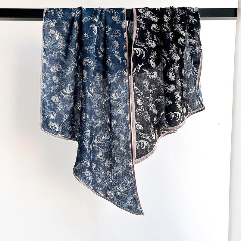 Korean Geometric Retro Cotton and Linen Hand Feel Small Strip Scarf Classic Versatile Multifunctional Fashion Scarf