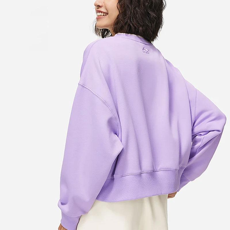 Li Ning X Colaboración Disney Monsters University Sudadera de Pulóver Holgada Cálida de Forro Polar con Estampado de Dibujos Animados y Letras para Mujer Púrpura AWDT808-3