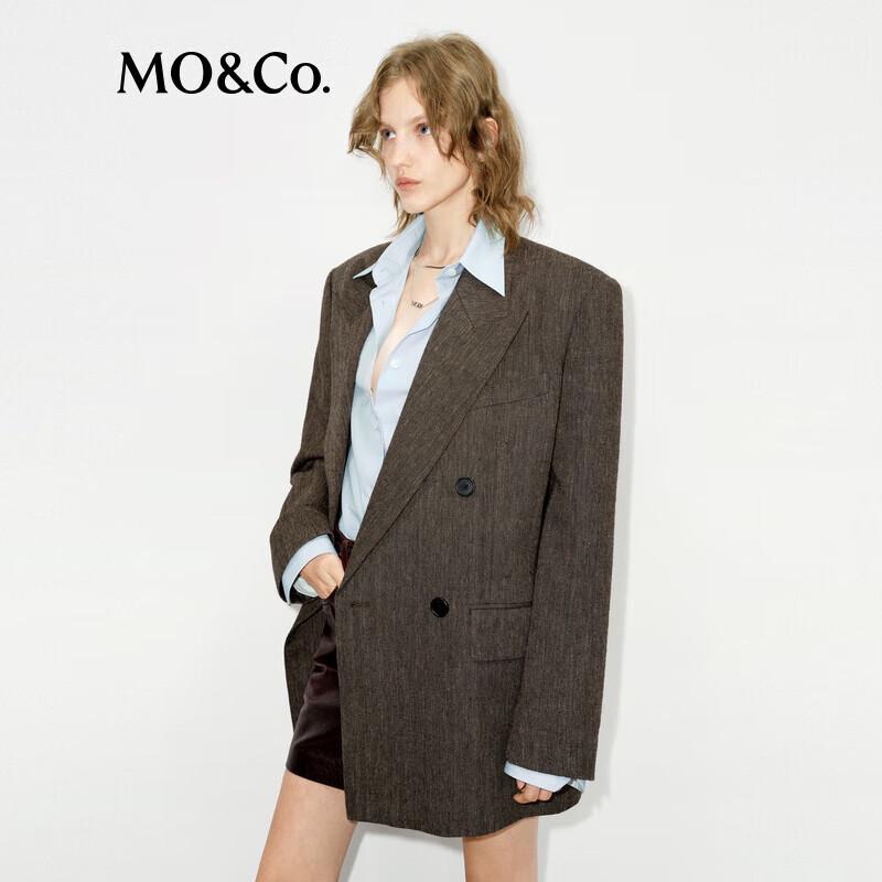 MO&Co. Vintage Textured Linen Blend Padded Shoulder Blazer