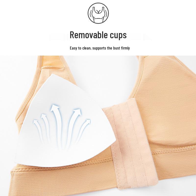 Women's Wire-Free Sports Bra with Front Closure - Shockproof, Gathering, and Beautiful Back Design. Plus Size Available.