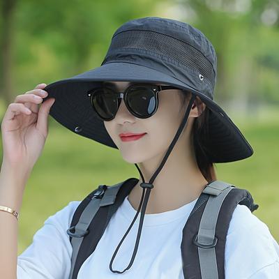 Mesh Breathable Outdoor Bucket Hat Wide Brim UV Protection Basin Hats Solid Color Sunshade Fisherman Cap Boonie Hats For Women & Men