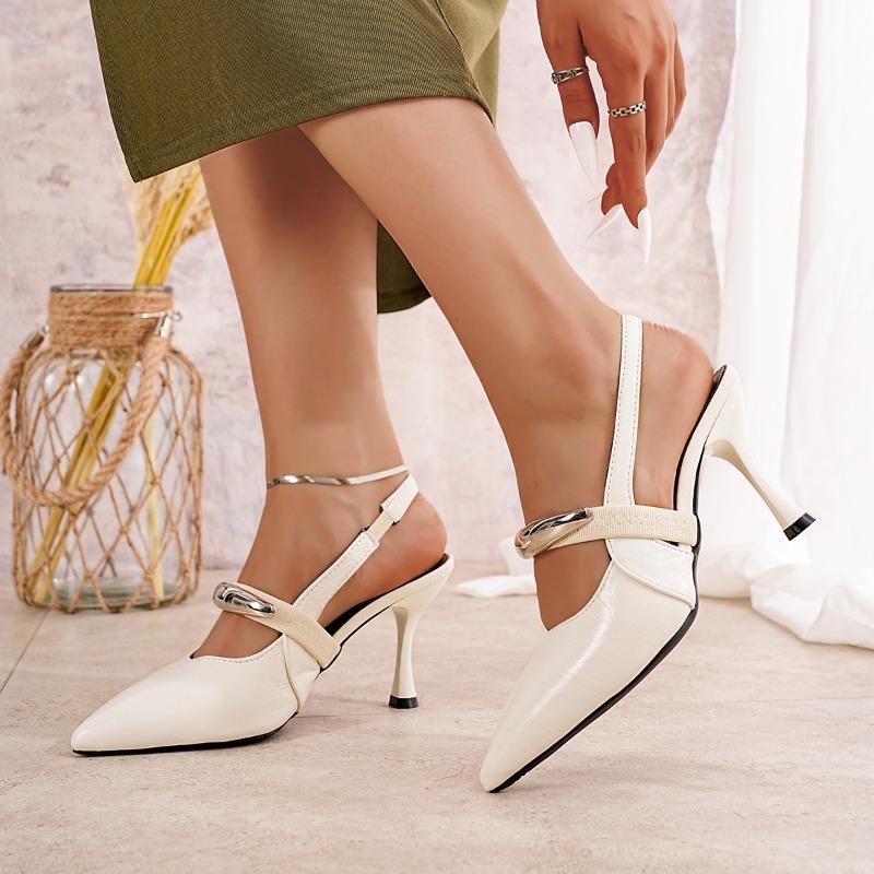 Spring and Autumn 2025 New Pointed Toe White Shallow Mouth High Heels Women's Stiletto Air Quality Single Sandals