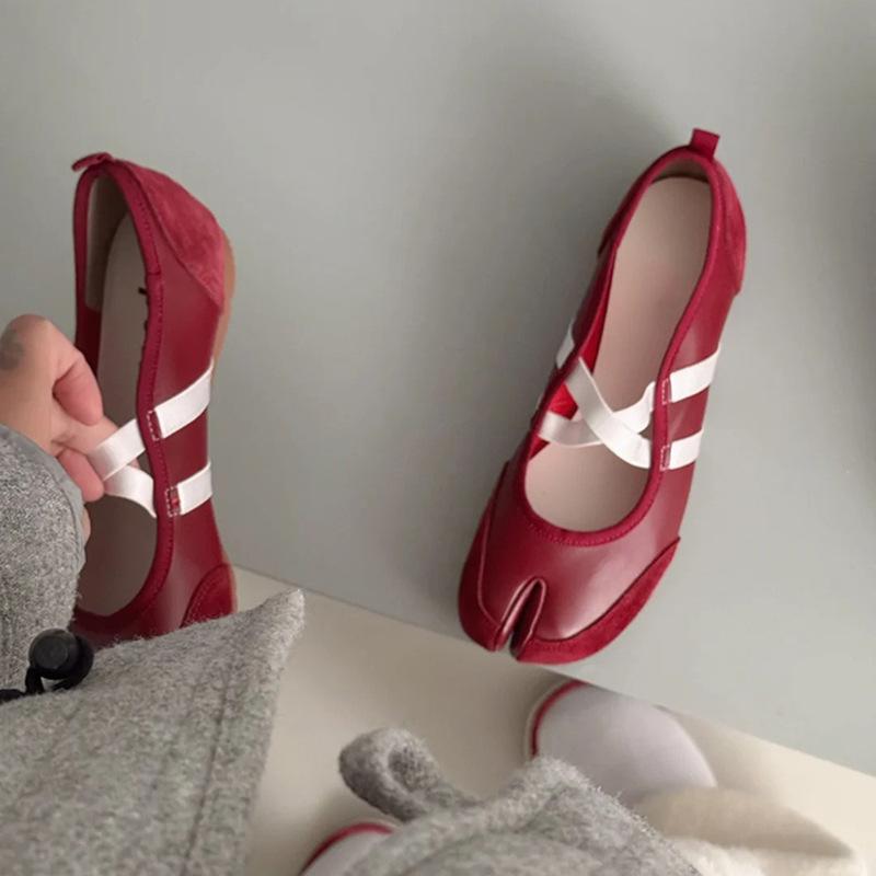 Schaffellversion~ Schweinsfüße Zehenschuhe Koreanische Version Nische neue Ballerinas Damen Einzelschuhe Mary Jane Schuhe Oma Schuhe Damen