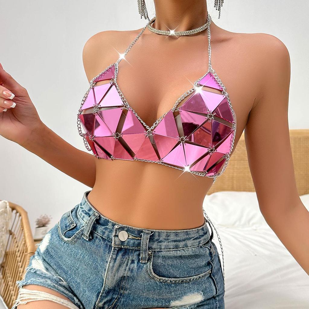 2023 Summer Disco Chic: Women's Sequin Acrylic Patchwork Top