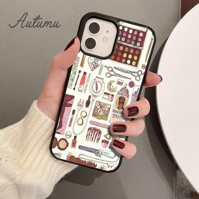 Makeup Collection Mascara Lipstick Phone Case for iPhone 11 12 13 14 Pro Max Mini XR XS SE 2020 6S 7 8 Plus Galaxy S21 S22 Cover