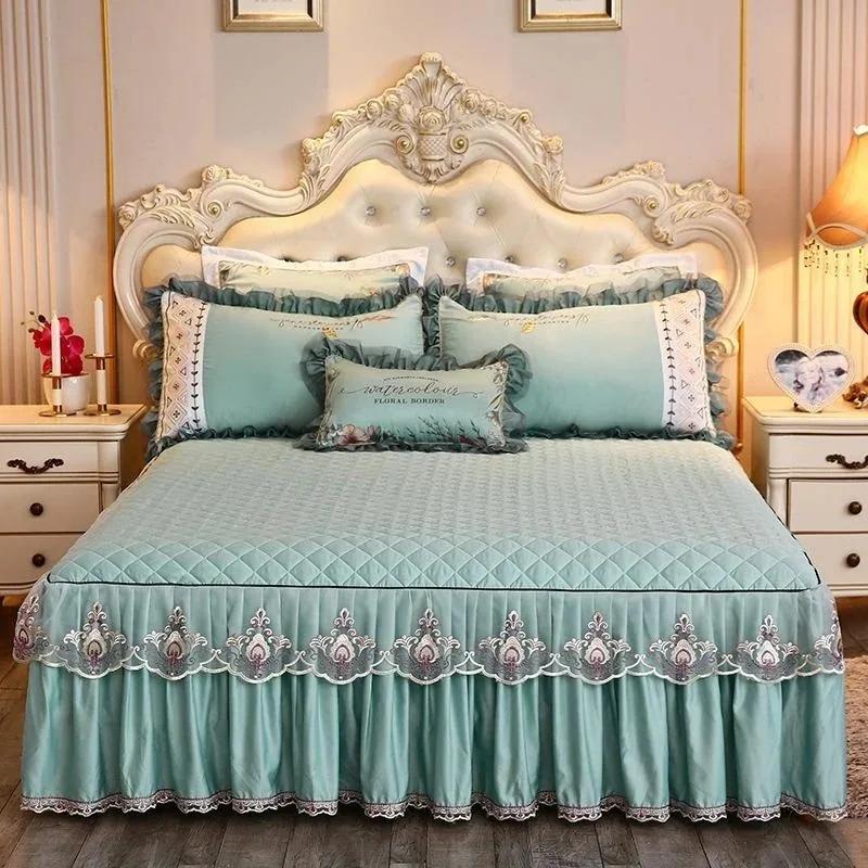 3PCS/Set Home Quarto Têxtil Princesa Renda Colcha Colcha Colcha Poliéster Algodão Luxo Capa de Cama Saias