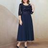 Evening Dress Plus Size Lace Embroidery Chiffon Patchwork A-Line O-Neck Half Sleeve High Waist Flowy Hem Long Dress Female Clothing