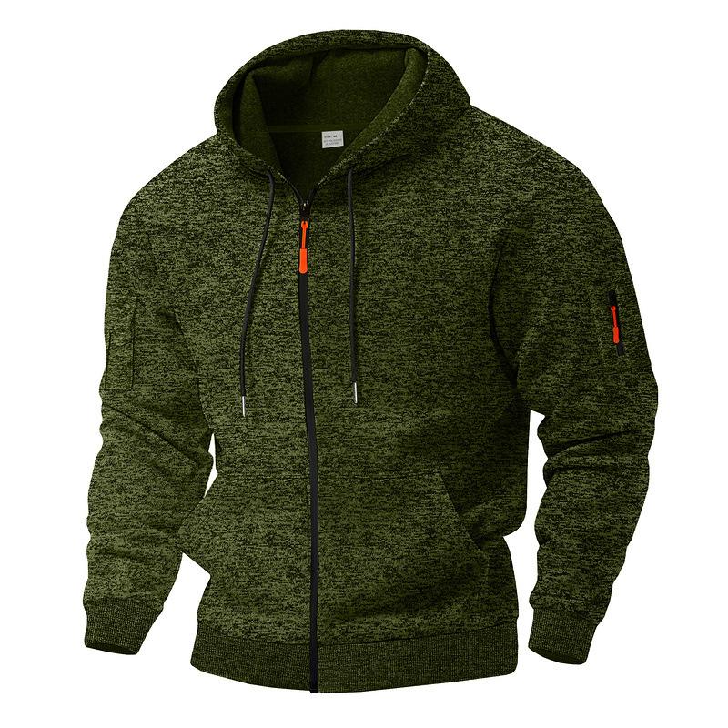 Cross-border American heavyweight velvet men's retro cationic tooling pocket hooded zipper trendy sports sweater men