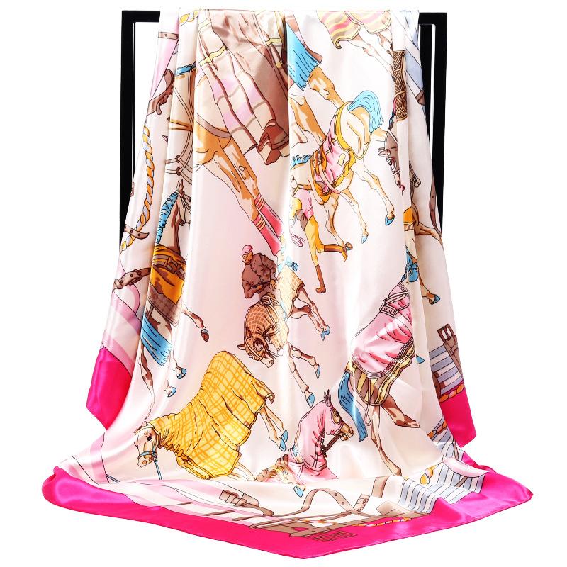 Luxury Women Silk Scarf Square Bandana Design Brand Headband Female Satin Hijab Large Shawl Wrap Lady Kerchief Chain Print New