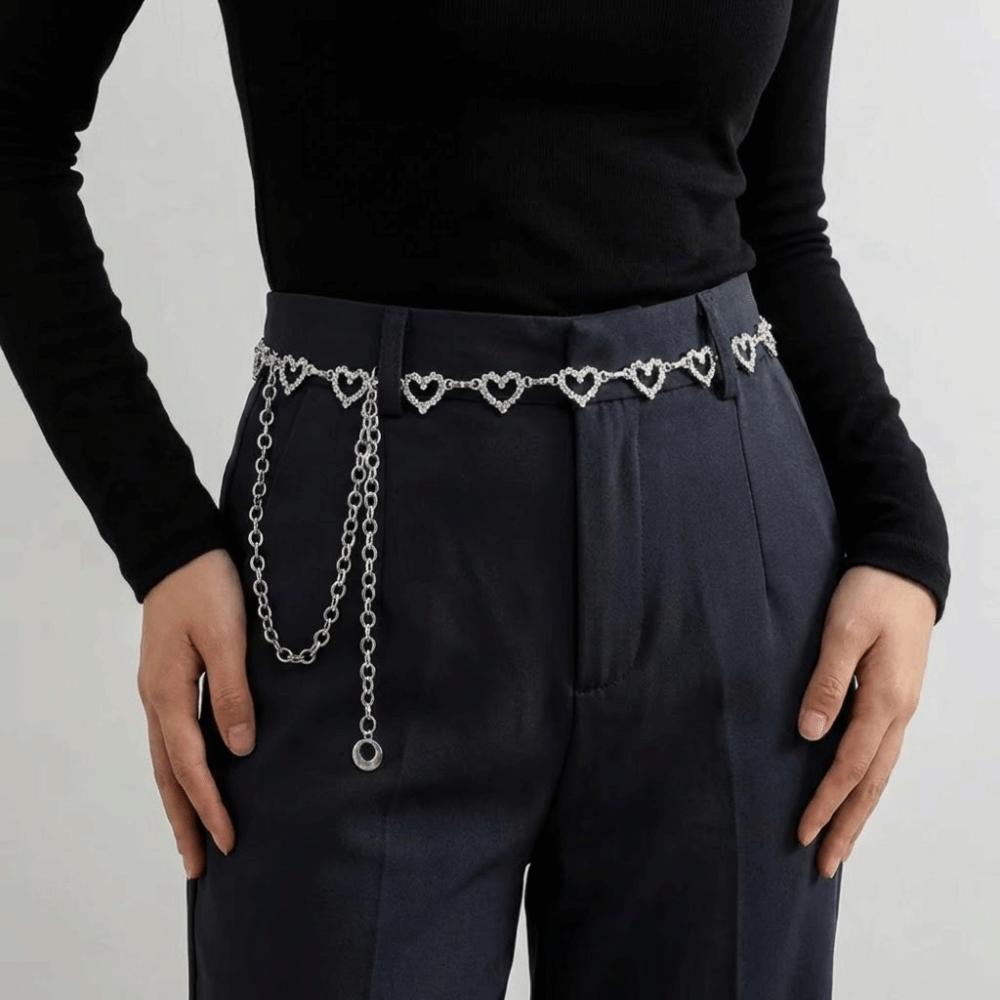 Rhinestone Heart Waist Chain Tassel Bikini Belly Chain Fashion Body Jewelry Jeans