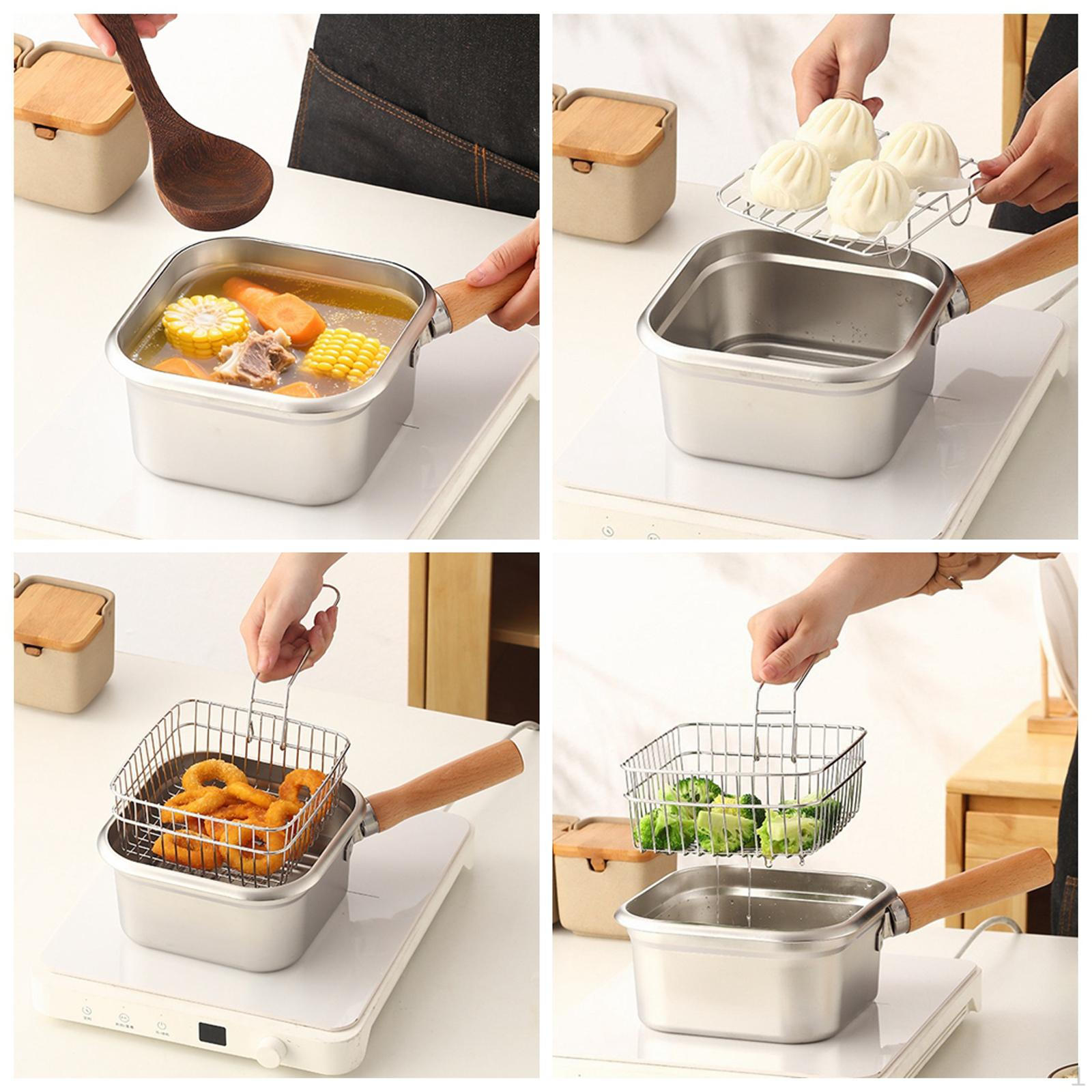 

Camping Deep Fryer with Handle, Square Pot for Frying Food White Lid