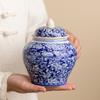 Creative Blue and White Porcelain Tea Canister Moisture-Proof Sealed Storage Jar Artistic Floral Ceramic Jar Storage Container
