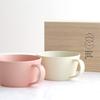 SAKUZAN Sara Soup Cup Set (Pair) in a Wooden Box, Mino Ware, Made in Japan, Gray and Navy
