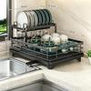 Extendable 1-Tier Metal Dish Drying Rack, Large Capacity Utensil Holder with Drain Board for Kitchen Counter