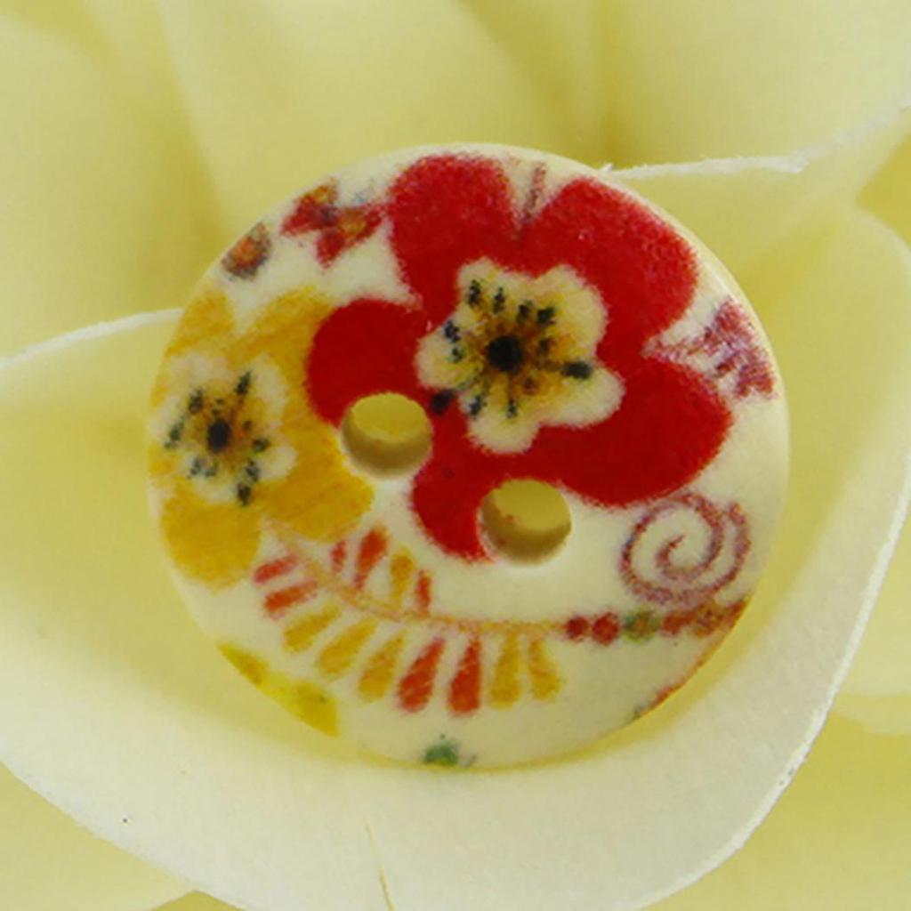 100 st blandade flerfärgade 2 hål träsömnadsknappar Scrapbooking 15mm knapp