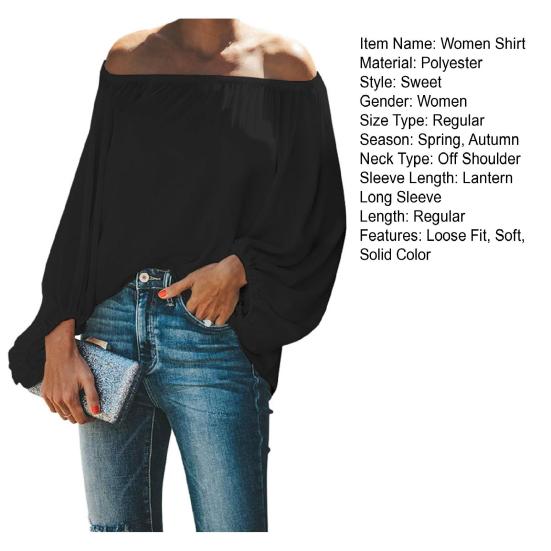 Off Shoulder Solid Color Women Shirt Spring Autumn Lantern Long Sleeve Women Blouse Daily Clothing