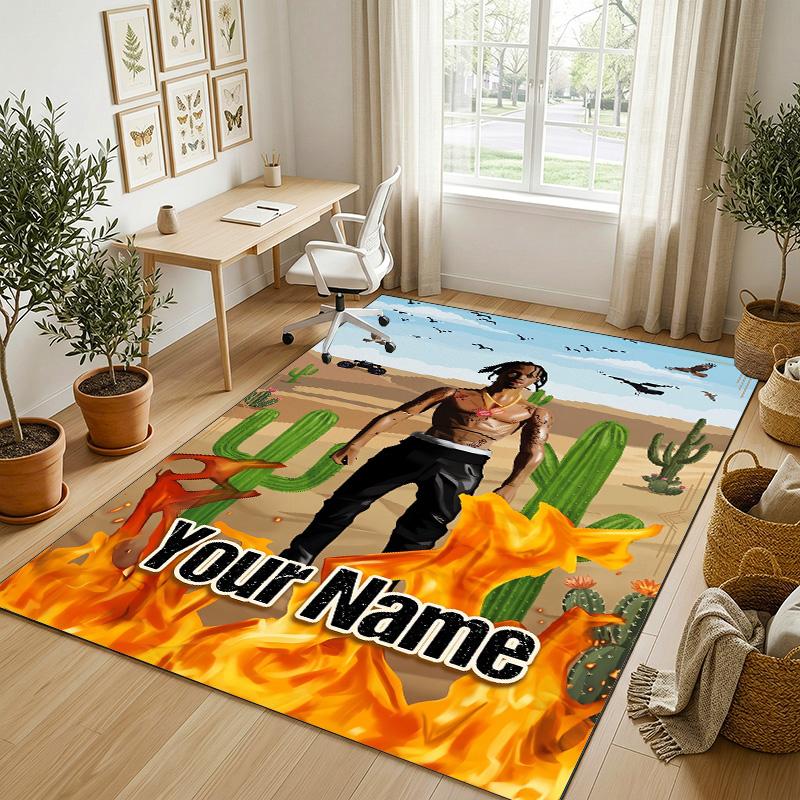 Personalized Crystal Velvet Carpet,Travis Scott Custom Printed Name, Plush Area Rug For Home Indoor Decor