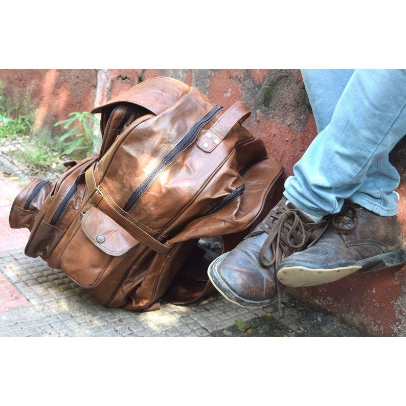 Brown Leather Backpack: Large Travel Laptop Rucksack