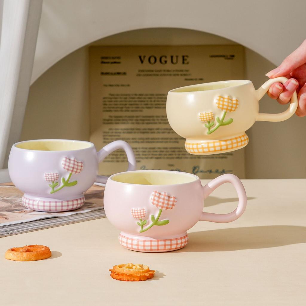 ins style pattern mug with spoon, home office high-value ceramic water cup, birthday gift, cup accompaniment