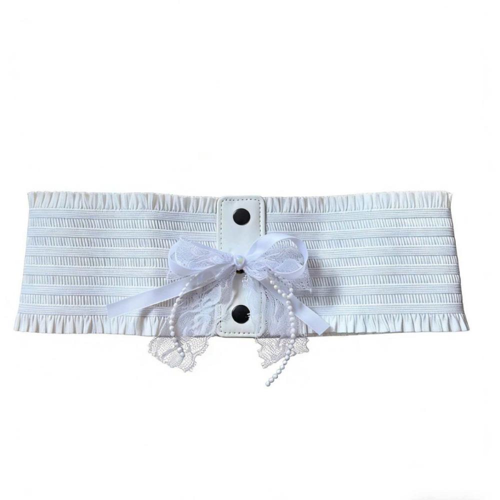 

Sweet Wide Elastic Belts Stretchy Pearl Bow Waist Belts Decorative Body Shapewear For Skirts Dress Top Clothes білий