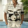 Rock Style Short Sleeve Shirt, Vintage Guitar Print, Ideal for Music Enthusiasts.