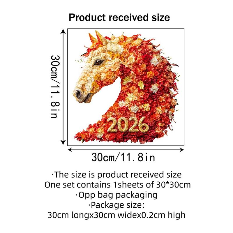2026 Year Red Flower Horse Vinyl Electrostatic Stickers On the Glass Door Window Wall Removable for Home Office Room Decorations