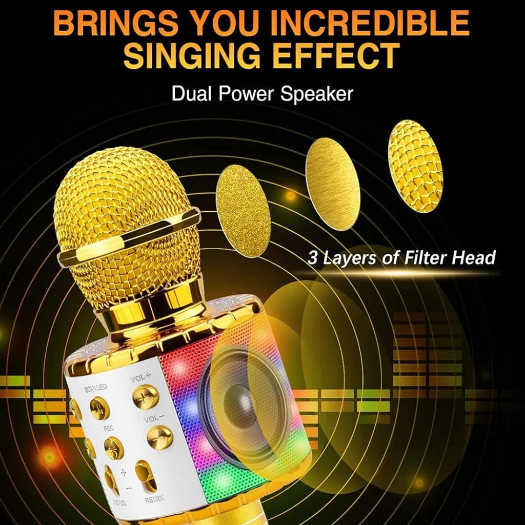 Amazmic Karaoke-Mikrofon für Erwachsene, Kabelloses Bluetooth-Mikrofon zum Singen, Tragbare Karaoke-Maschine mit LED-Leuchten