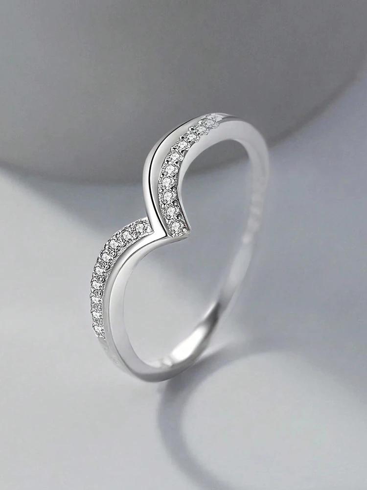 925 Sterling Silver Fashionable Gorgeous V-shaped Zircon Ring For Women Engagement Wedding Luxury High Quality Fine Jewelry