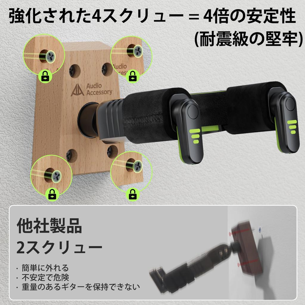 AA AUDIO ACCESSORY Upgraded Wooden Guitar Hanger Soft Velvet Contact for Guitar Stand for and Bass Guitars 4-Screw (Auto-Locking, Surface) Bass,