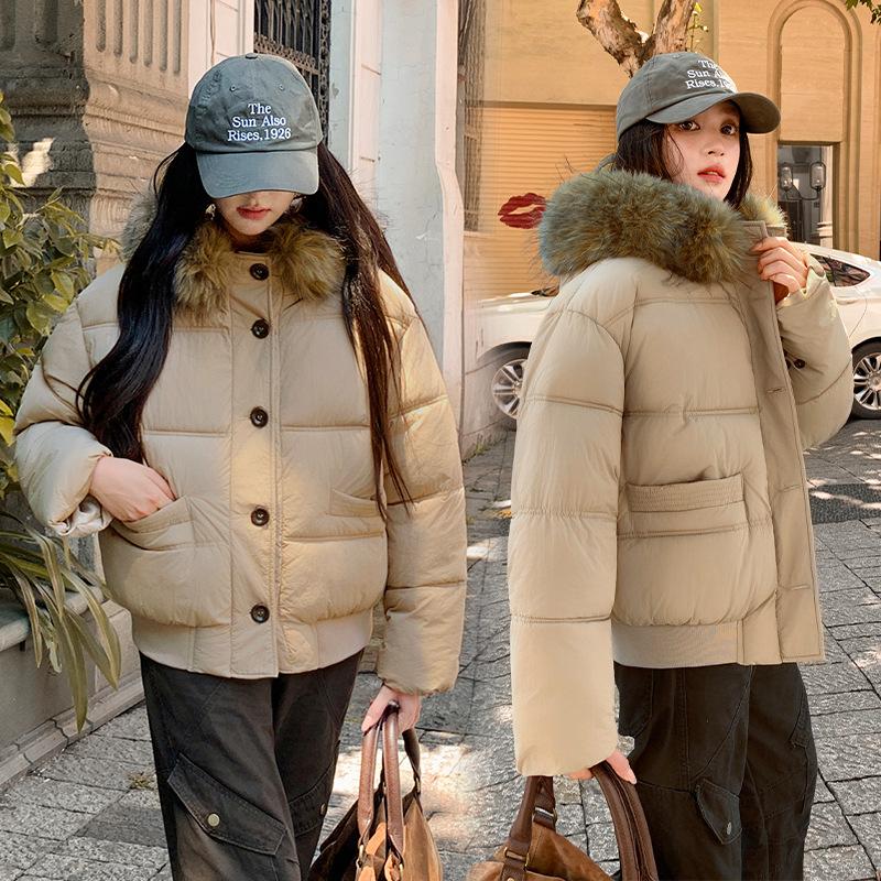 2025 winter new Korean version down cotton-padded clothes women's loose cotton-padded clothes casual short large fur collar thickened cotton-padded