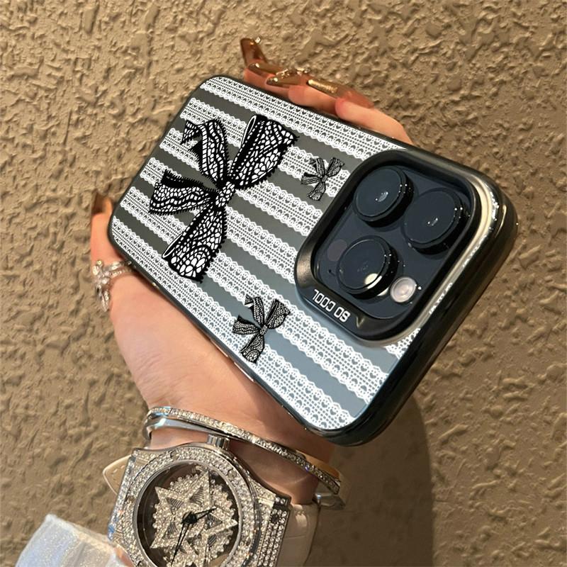 Ulepszone etui IMD z koronkową kokardką i nadrukiem kwiatowym, odporne na wstrząsy, ochronne, miękkie etui z TPU, pełna osłona tylna na iPhone'a Samsunga