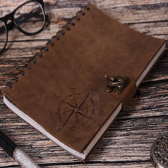 Carnet à Spirale en Cuir 17,78 cm Carnet d'Écriture Unique Fait Main en Relief Journal de Voyage Marron