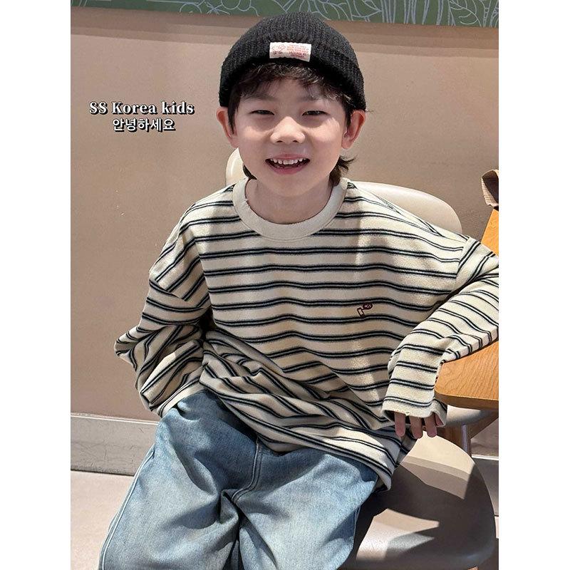 

Boys Striped Long Sleeve T-Shirt, 2025 Spring/Autumn Korean Style Loose Fit. 150 cm