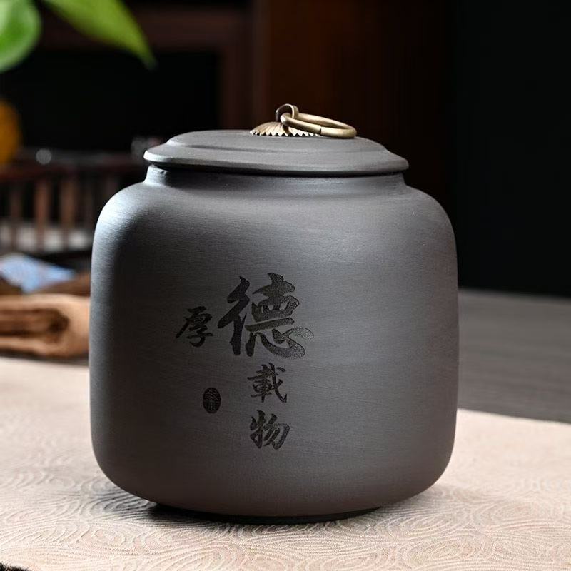 Creative Black purple clay tea can Ceramic Tea pot sealed candy jar ore purple Art tea can Moisture-proof Sealed Storage pot