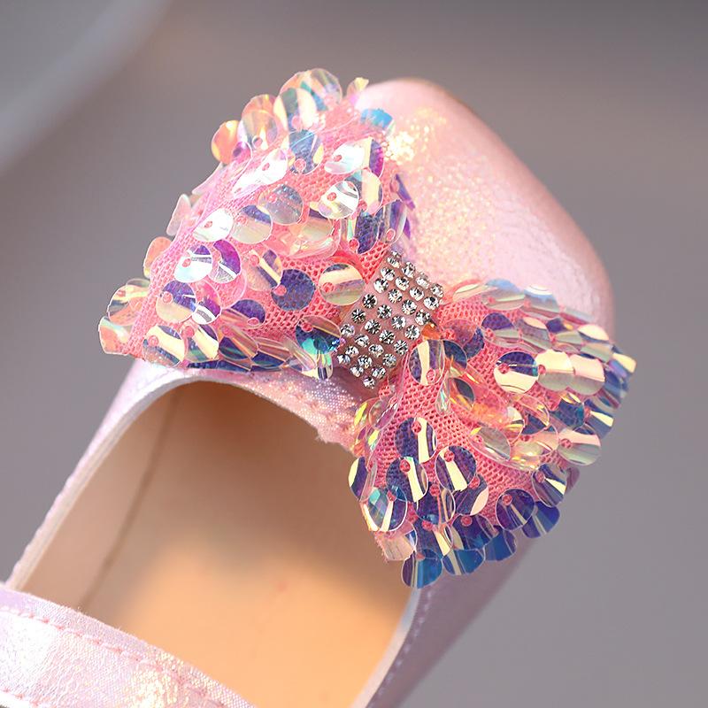 Baby Leather Flats Sequins Bowtie Princess Girls Lightweight Dress Shoes Square Party Wedding Dance School Mocassins Infantis