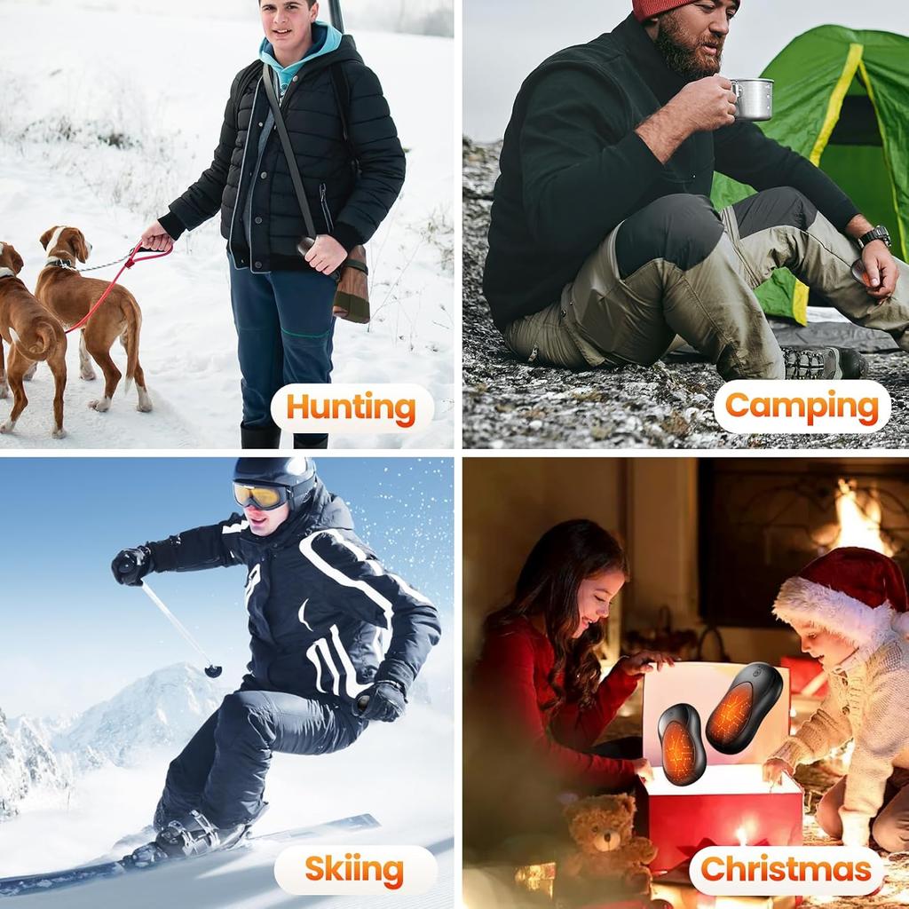 Rechargeable Hand Warmers 2-Pack, Dual-Side Heating, 3 Temp Settings, Portable Magnetic Pocket Warmers for Men & Women, Hunting,