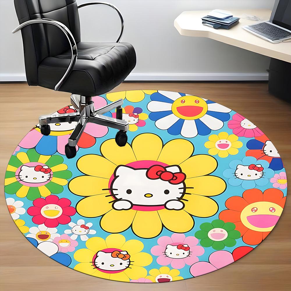 1pc Hello Kitty Chair Carpet for Office, Indoor Non Slip Washable Polyester Fiber Carpet, Mat For Office, Machine Washable