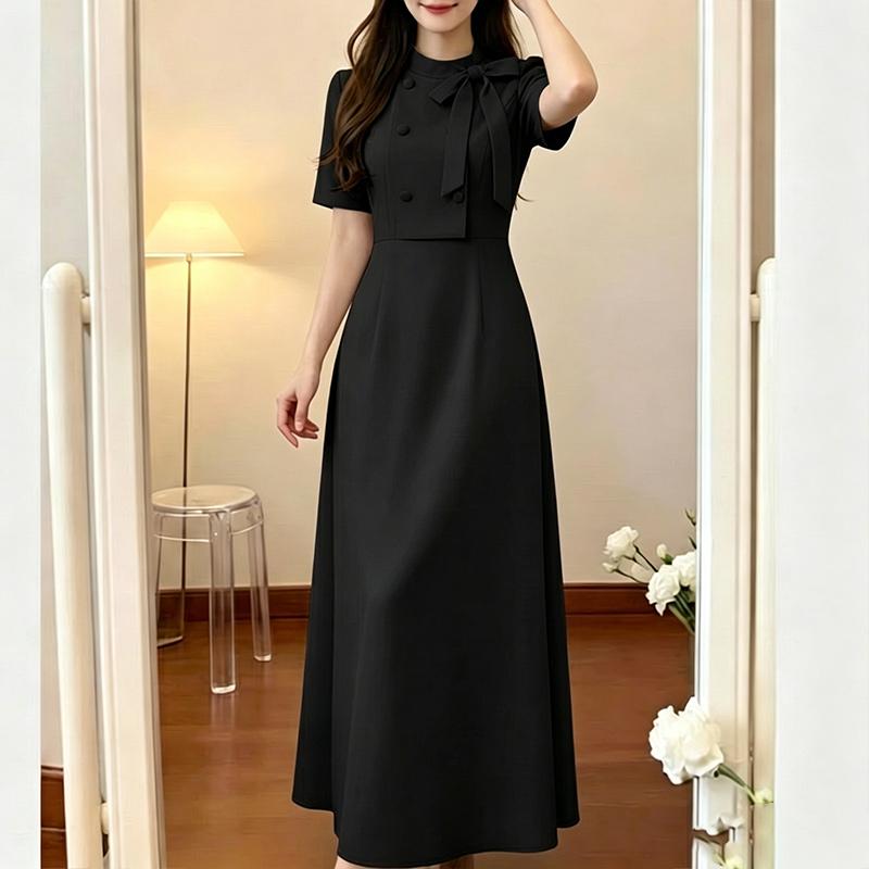 ZANZEA Women Casual Round Neck Solid Color Short Sleeve Elegant Dress S