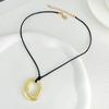 European-American Geometric Irregular Heart Hollow Pendant Oval Wax Rope Necklace