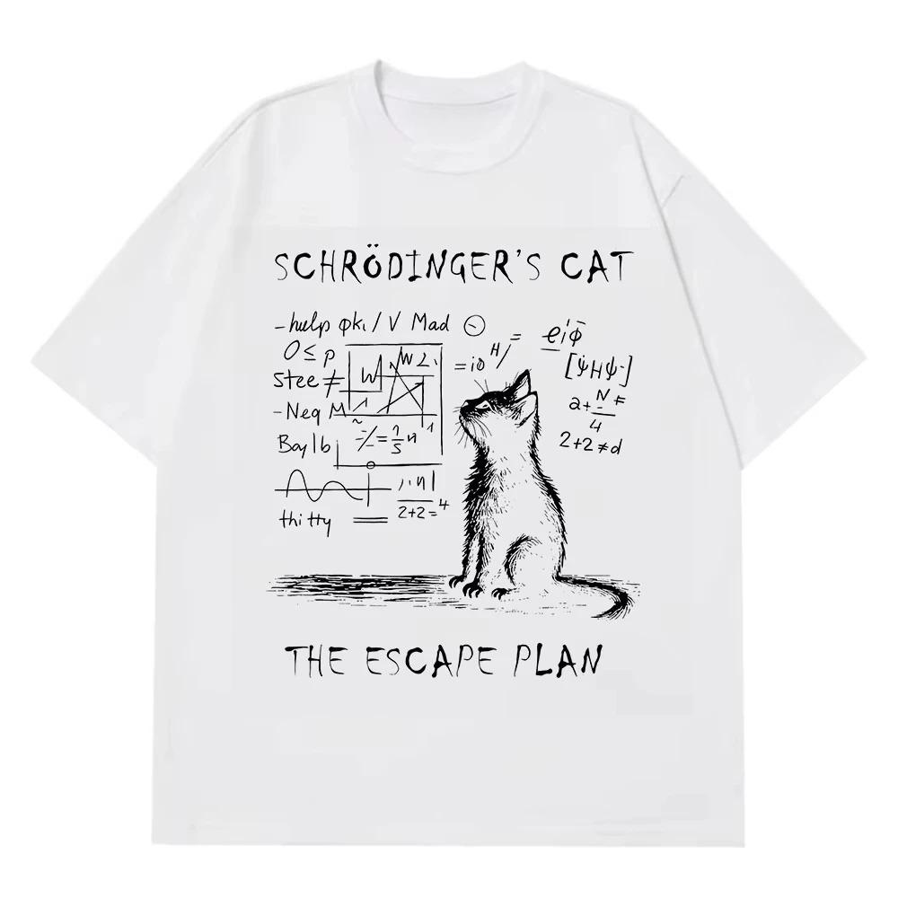 Schrodinger Cat Physics Quantum Mechanics Creative Print T-Shirt Summer Short Sleeve Streetwear Casual Tee for Women Daily Wear