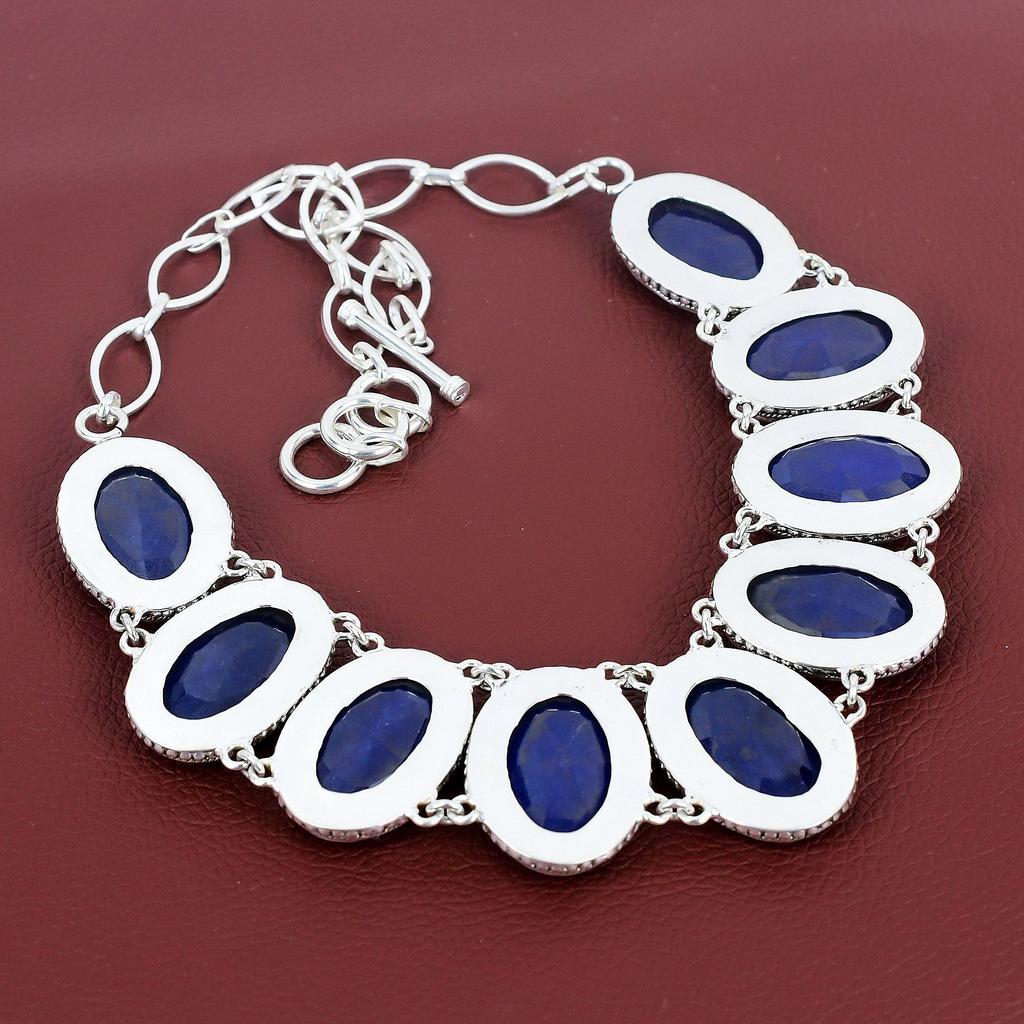 Faceted Blue Sapphire Necklace Gemstone Jewelry Vintage Necklace 925 Sterling Silver Adjustable Chain Necklace Handmade Necklace For Mother