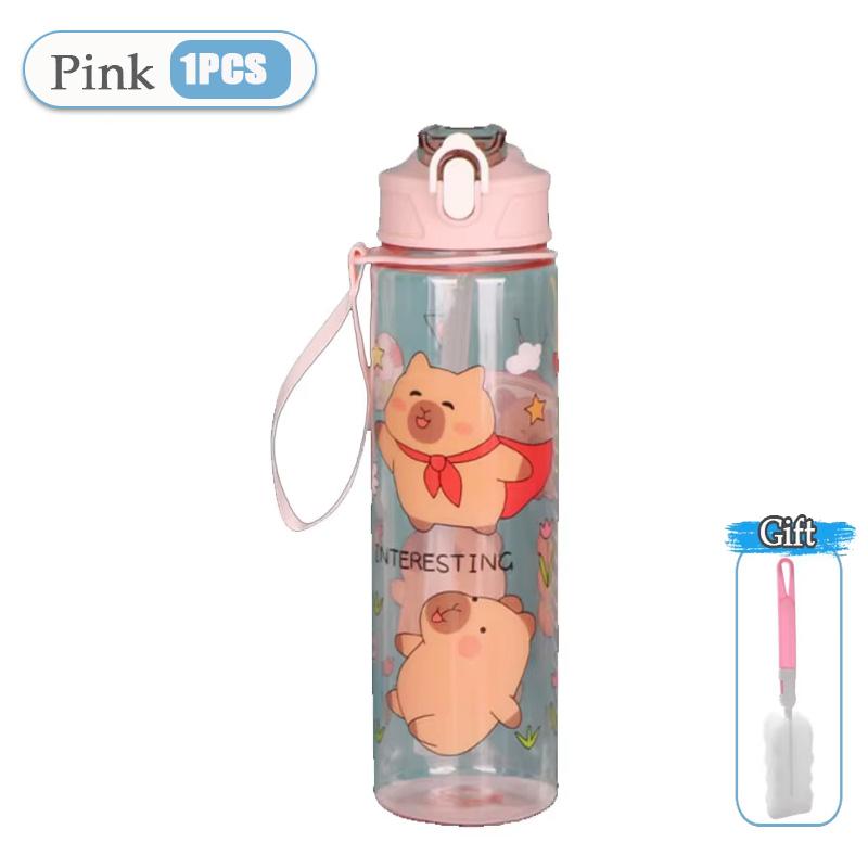 Cute Cartoon Capybara Water Bottle Leakproof Plastic Straw Cup Portable Outdoor Travel Large Capacity Sports Water Bottle