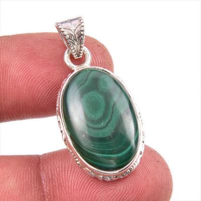 Natural Malachite Gemstone Handmade 925 Solid Sterling Silver Pendant 1.5'' r2H38
