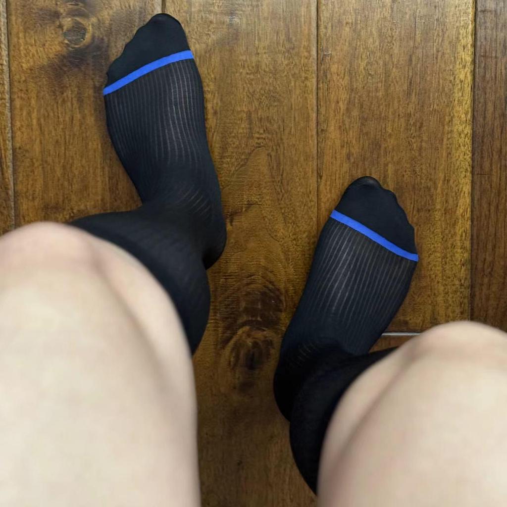 Zhou Men's Navy Black Pinstripe Nylon Business Socks