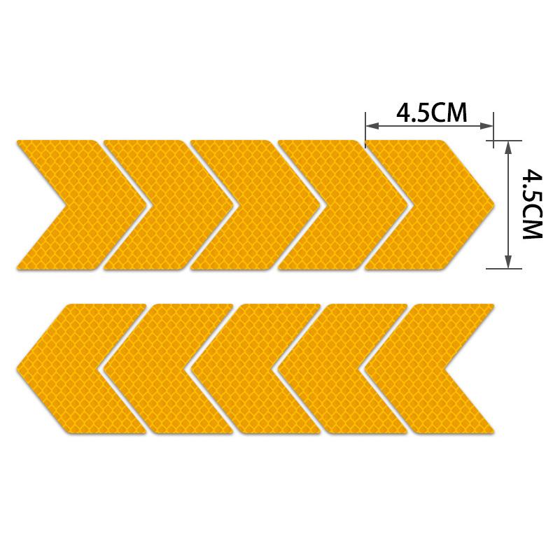 Set of 10 Safety Reflective Arrow Signs for Motorcycle and Car; Vehicle Safety Reflective Hazard Tape Stickers 10pcs жёлтый