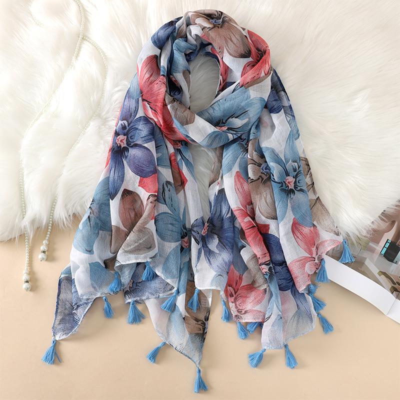 90*180CM New Fashion Printed Soft Linen Cotton Scarf Shawls Abstract Floral Tassel Viscose Scarves Lady High Quality Long Hijab